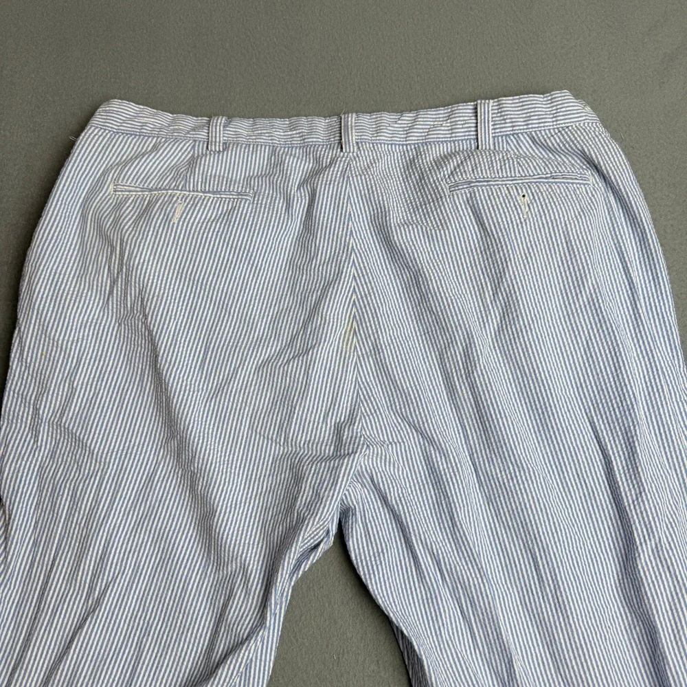 Polo Ralph Lauren Andrew Pant Mens 40x30 Blue White Seersucker Striped Pleated